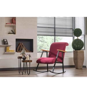 Rocking Chair, Maroon, Structure en métal, Tissu en tricot de polyester doublé de coton Matériau du tissu