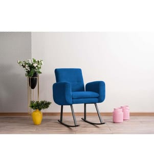 Rocking Chair, bleu, structure en métal, tissu en polyestère