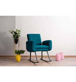 Rocking Chair, Petrol Green, structure en métal, tissu en polyestère