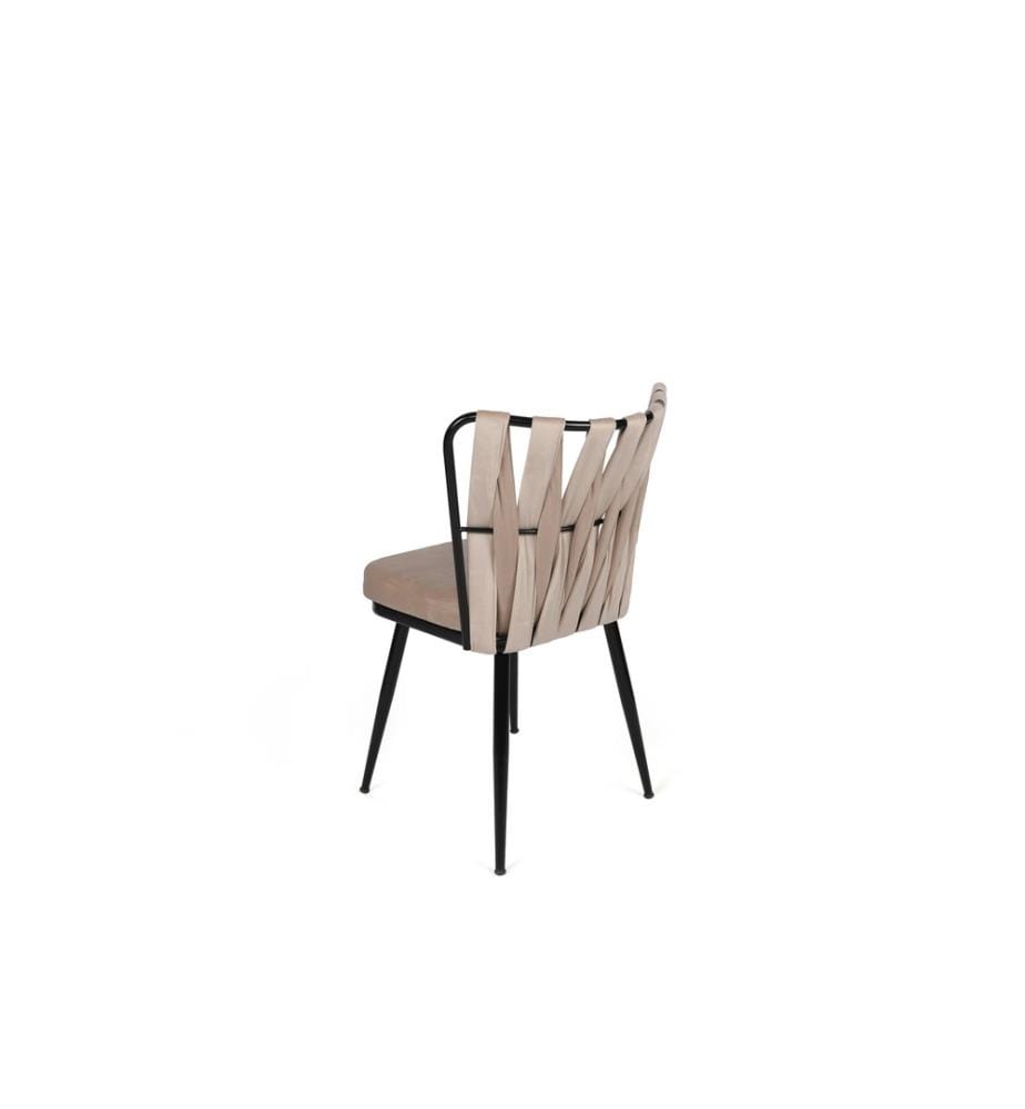 Ensemble de chaises, 2 pièces, crème, noir, châssis : Métal, siège : tissu velours - panneau de particules mélaminé, dossier : Métal - Tissu velours