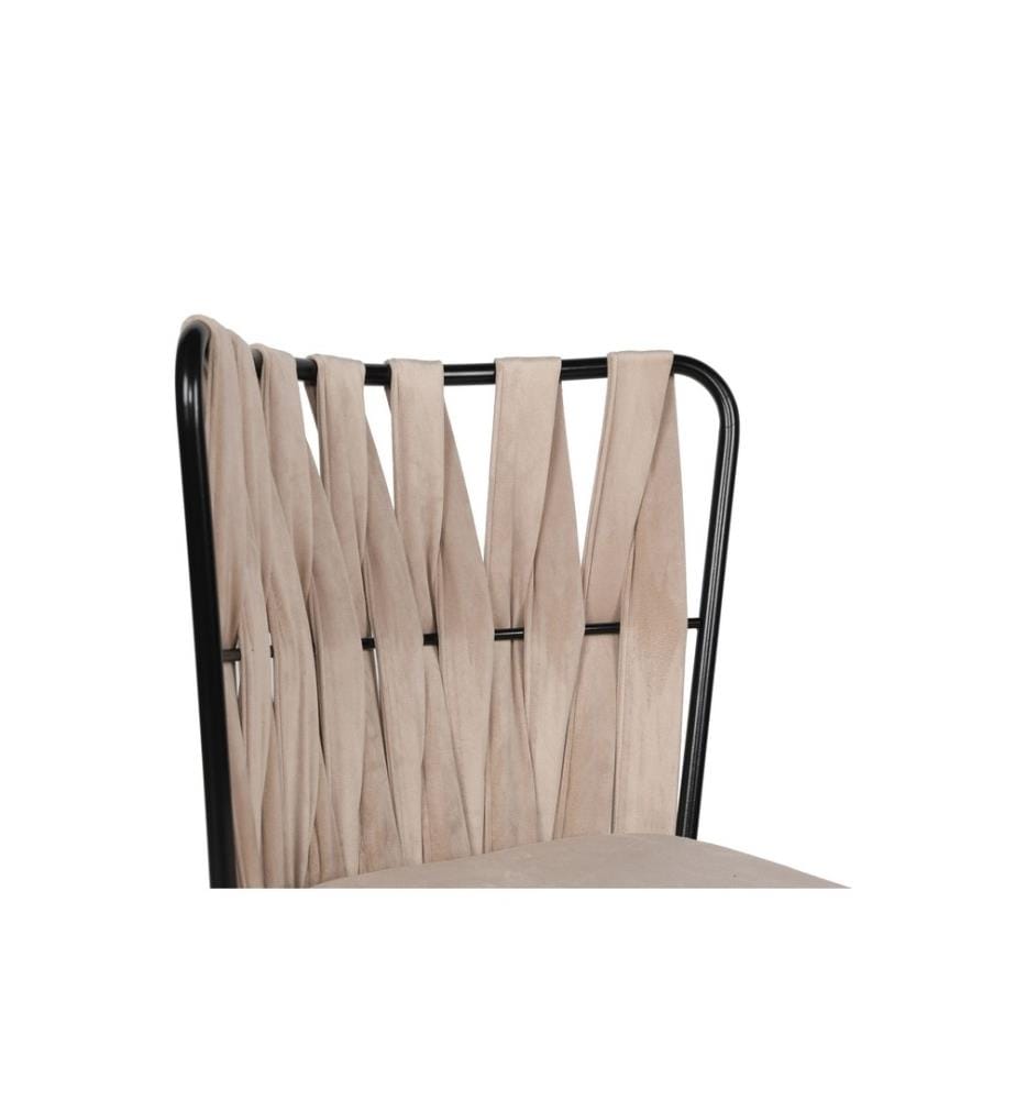 Ensemble de chaises, 2 pièces, crème, noir, châssis : Métal, siège : tissu velours - panneau de particules mélaminé, dossier : Métal - Tissu velours