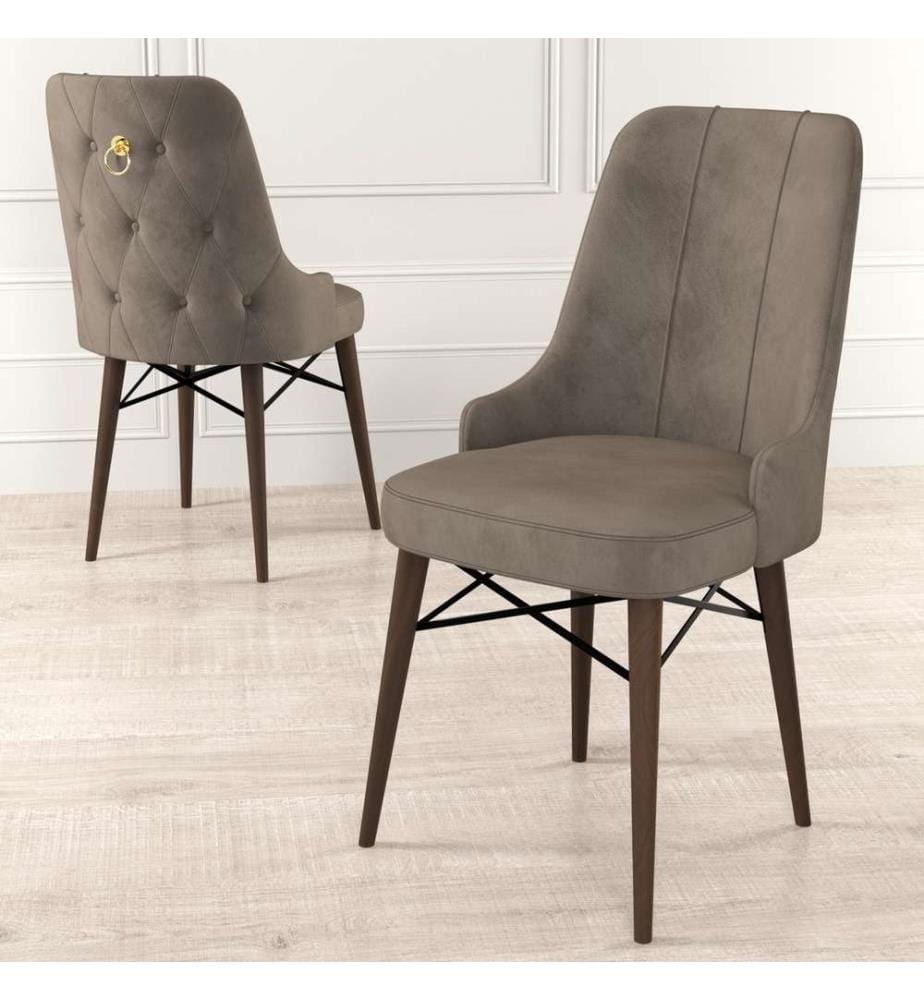 Chair Set , 4 Pieces, Cappuccino, Brown, Frame: Metal, Fabric: Babyface