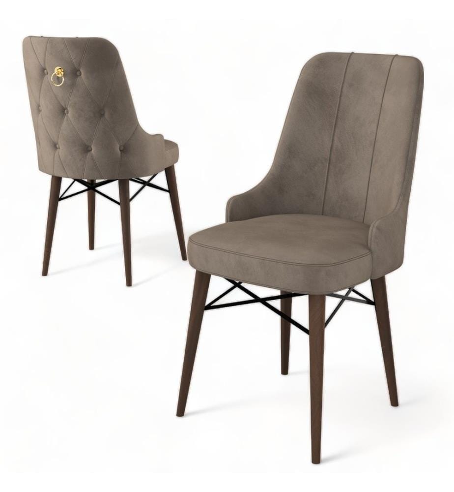 Chair Set , 4 Pieces, Cappuccino, Brown, Frame: Metal, Fabric: Babyface