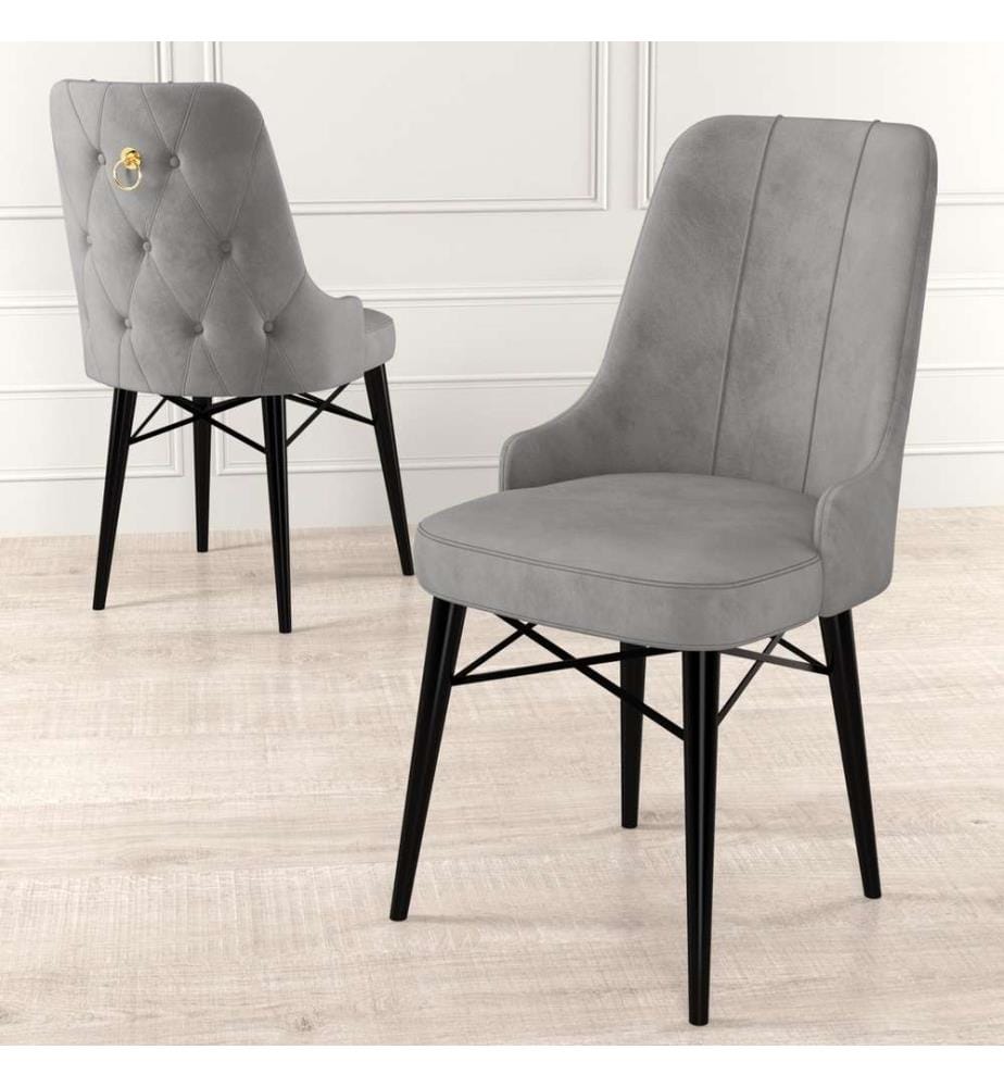 Ensemble de chaises, 6 pièces, gris, noir, cadre : Métal, Tissu : Babyface