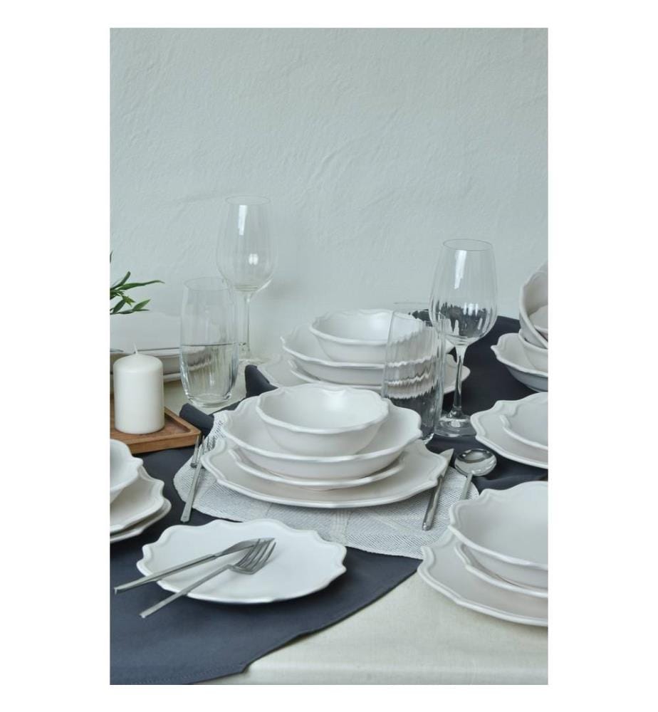 Keramik-Geschirrset, 24-teilig, mattweiss, 100% Keramik-Steingut, antibakteriell