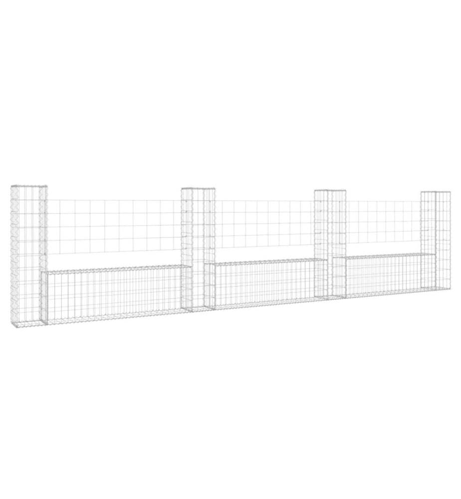 Gabionenkorb U-Form mit 4 Säulen Eisen 380x20x100 cm