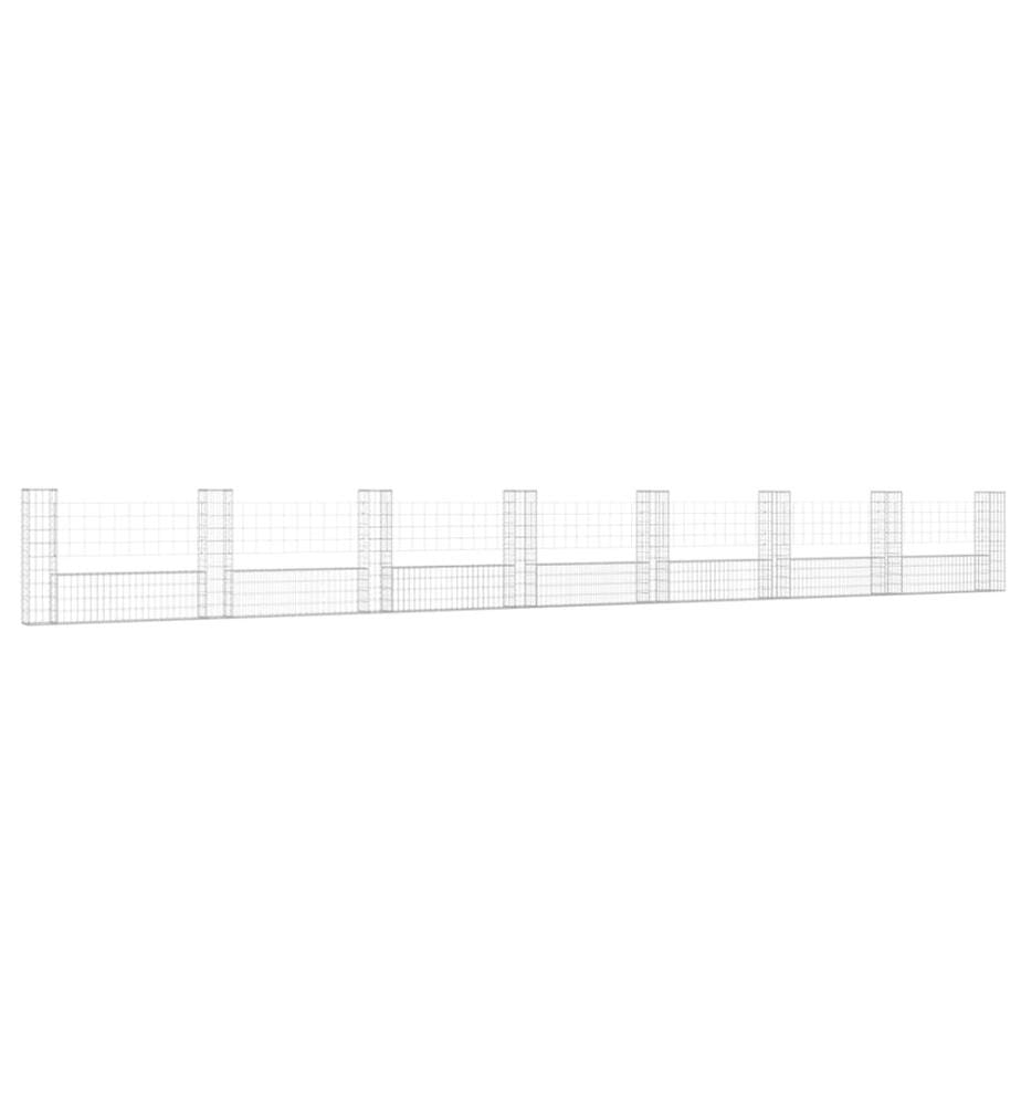 Gabionenkorb U-Form mit 8 Säulen Eisen 860x20x100 cm