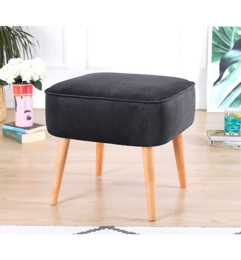 Pouffe, Dunkelgrau, Samt, Holzbeine