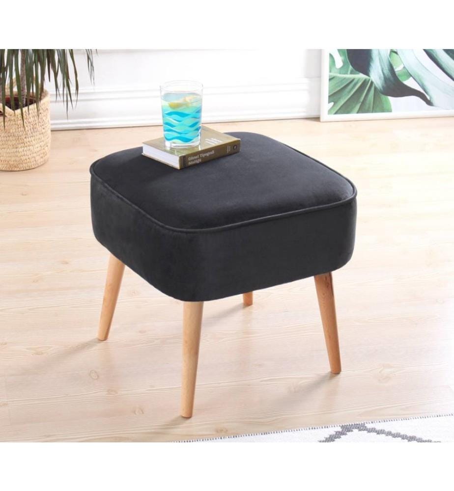 Pouffe, Dunkelgrau, Samt, Holzbeine