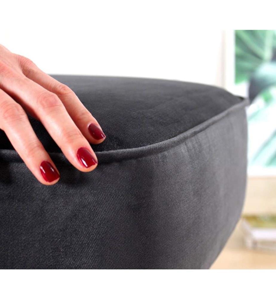 Pouffe, Dunkelgrau, Samt, Holzbeine