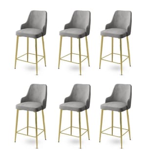 Barhocker Set , 6 Stück, Grau, Gold, Gestell: Metall, Stoff: Babyface