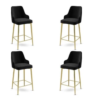 Barhocker-Set , 4 Stück, Schwarz, Gold, Gestell: Metall, Stoff: Babyface