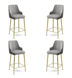 Barhocker-Set , 4 Stück, Grau, Gold, Gestell: Metall, Stoff: Babyface