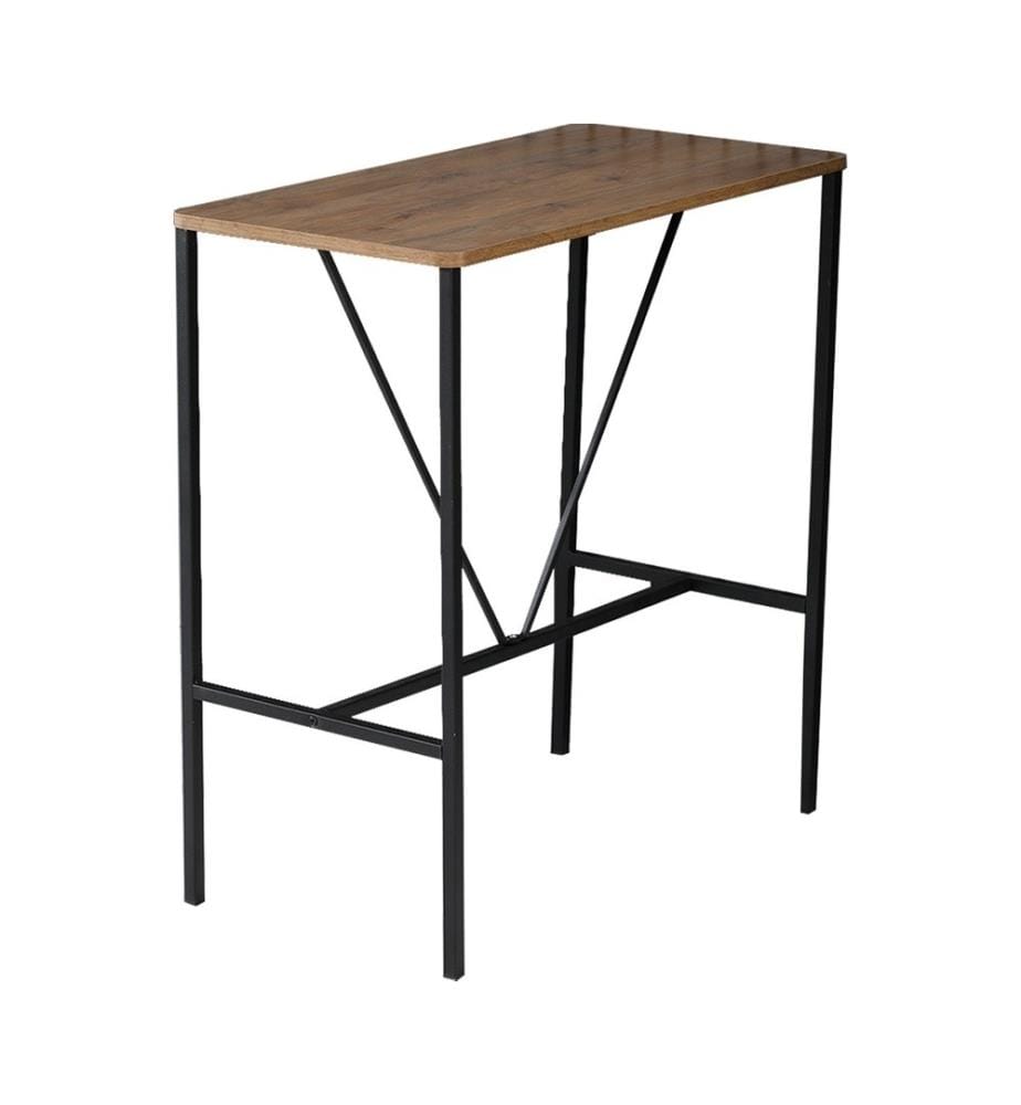 Bar Tisch & Hocker Set , 5 Stück, Nussbaum, Schwarz, Melaminbeschichtete Spanplatte, Gestell: Metall