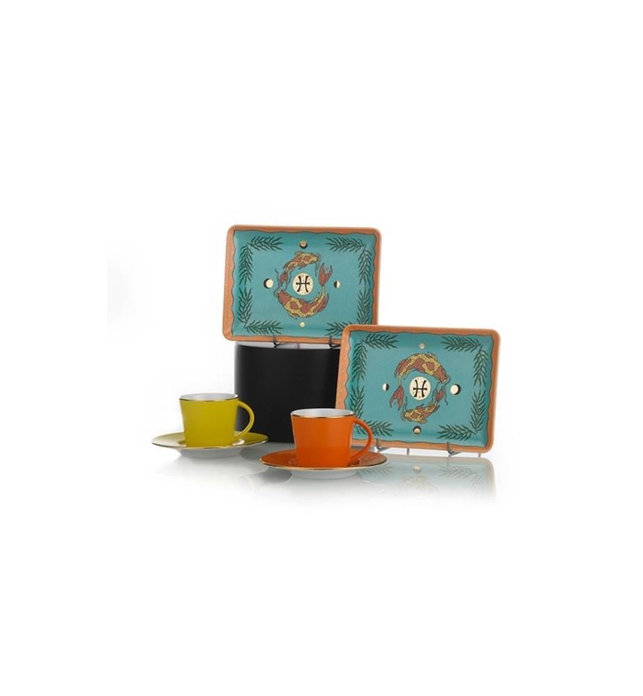 Kaffeetassen-Set, 4 Stück, Orange-Gelb-Gold, Porzellan