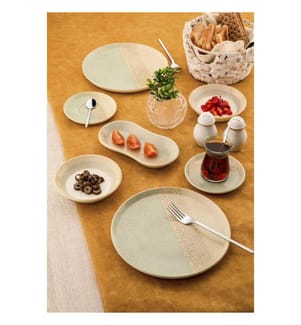 Service à déjeuner, 26 pièces, vert, crème, 100% porcelaine