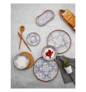 Service à déjeuner, 26 pièces, bleu, brun, blanc, 100% porcelaine