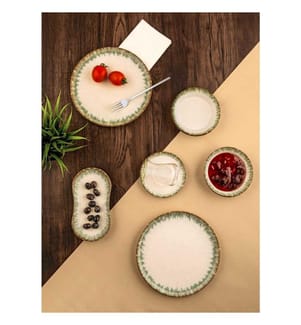 Set de petit déjeuner, 26 pièces, vert, marron, blanc, 100% porcelaine