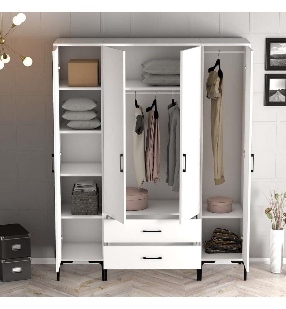 Kleiderschrank, Weiss, Melaminbeschichtete Spanplatte