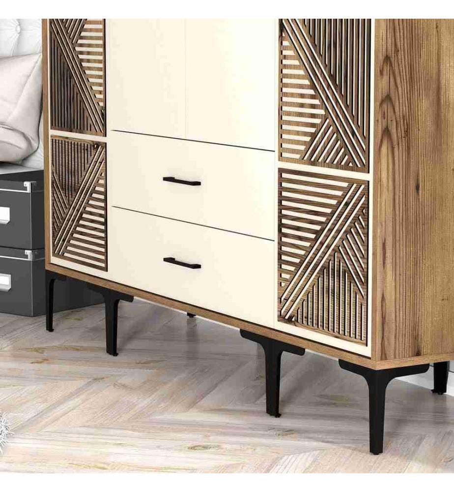 Kleiderschrank, Nussbaum, Creme, Melaminbeschichtete Spanplatte