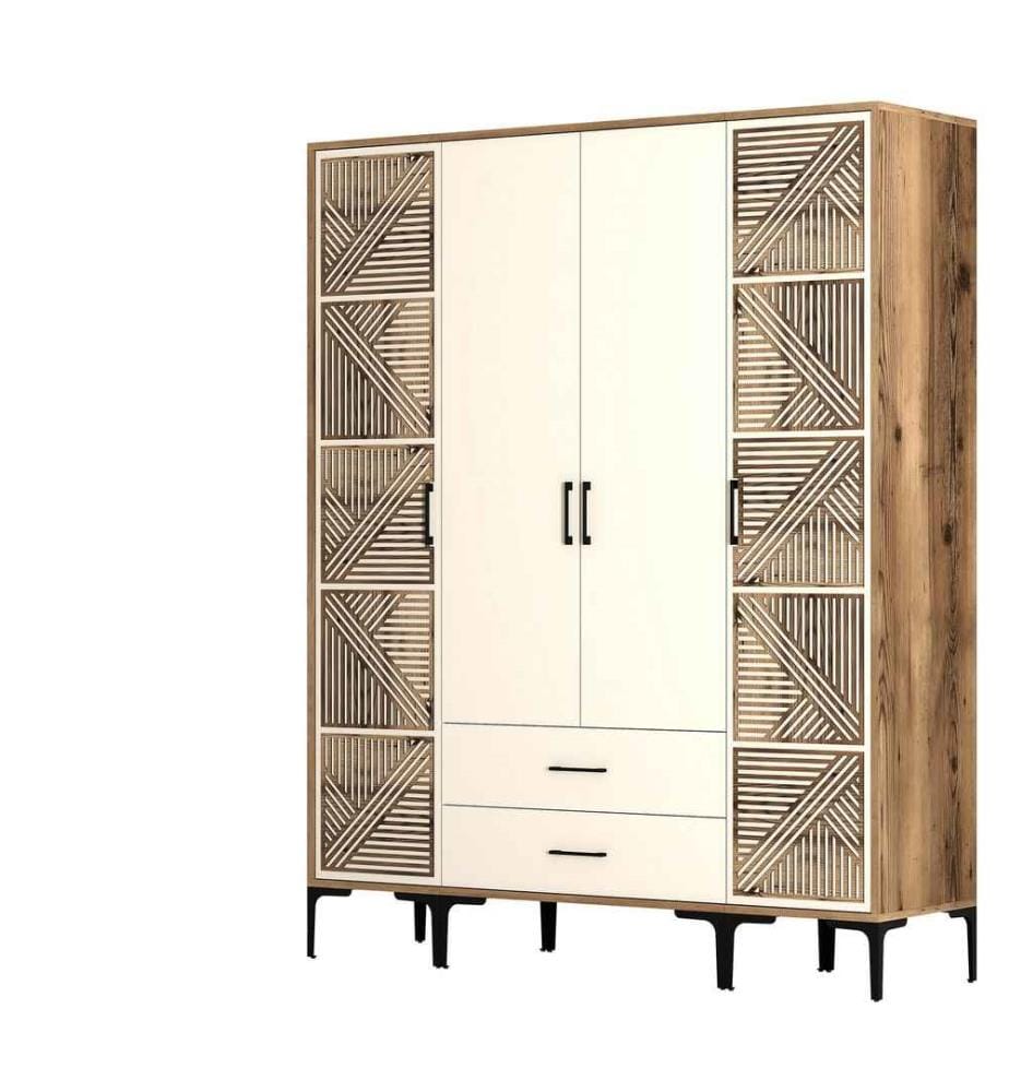 Kleiderschrank, Nussbaum, Creme, Melaminbeschichtete Spanplatte