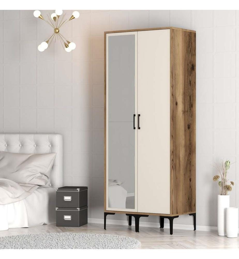 Kleiderschrank, Nussbaum, Creme, Melaminbeschichtete Spanplatte