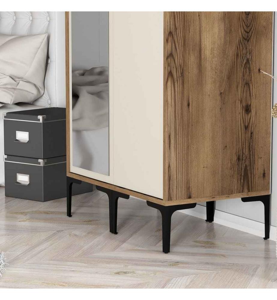 Kleiderschrank, Nussbaum, Creme, Melaminbeschichtete Spanplatte