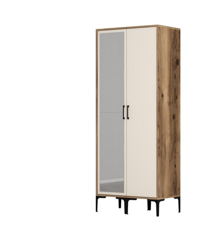 Kleiderschrank, Nussbaum, Creme, Melaminbeschichtete Spanplatte