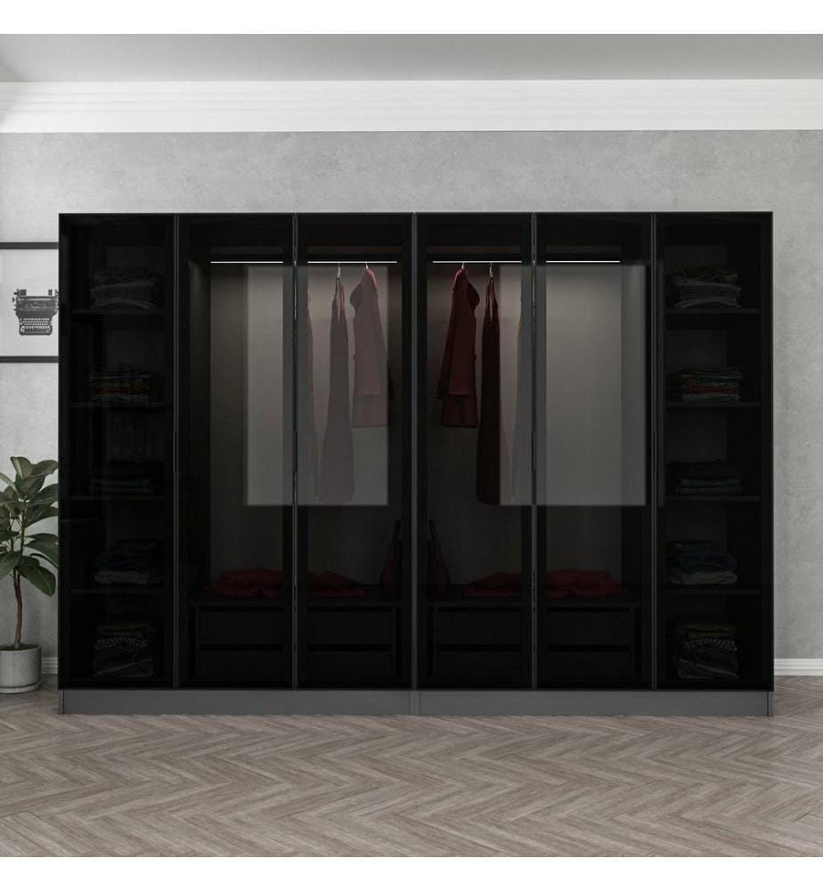 Kleiderschrank, Anthrazit, Schwarz, Melaminbeschichtete Spanplatte