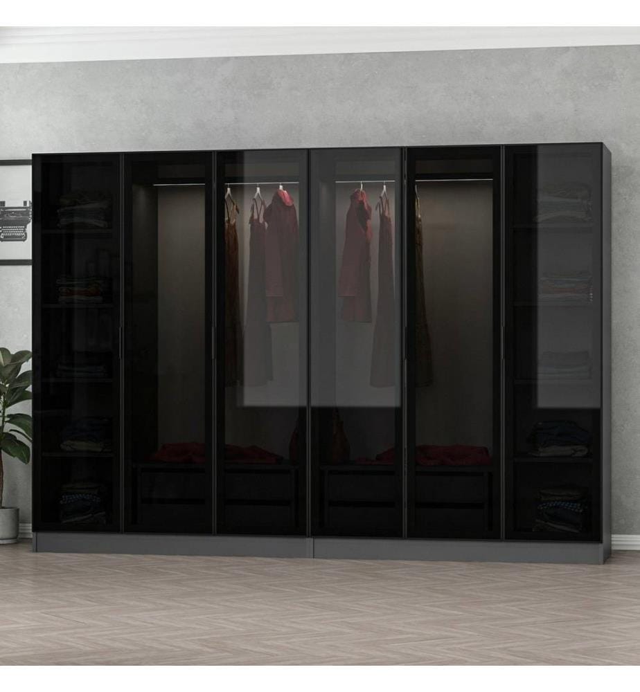 Kleiderschrank, Anthrazit, Schwarz, Melaminbeschichtete Spanplatte