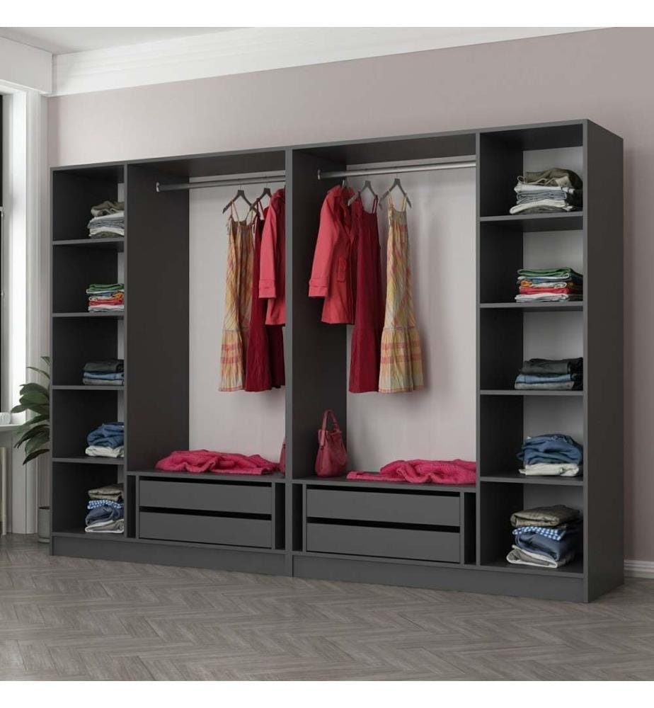 Kleiderschrank, Anthrazit, Schwarz, Melaminbeschichtete Spanplatte