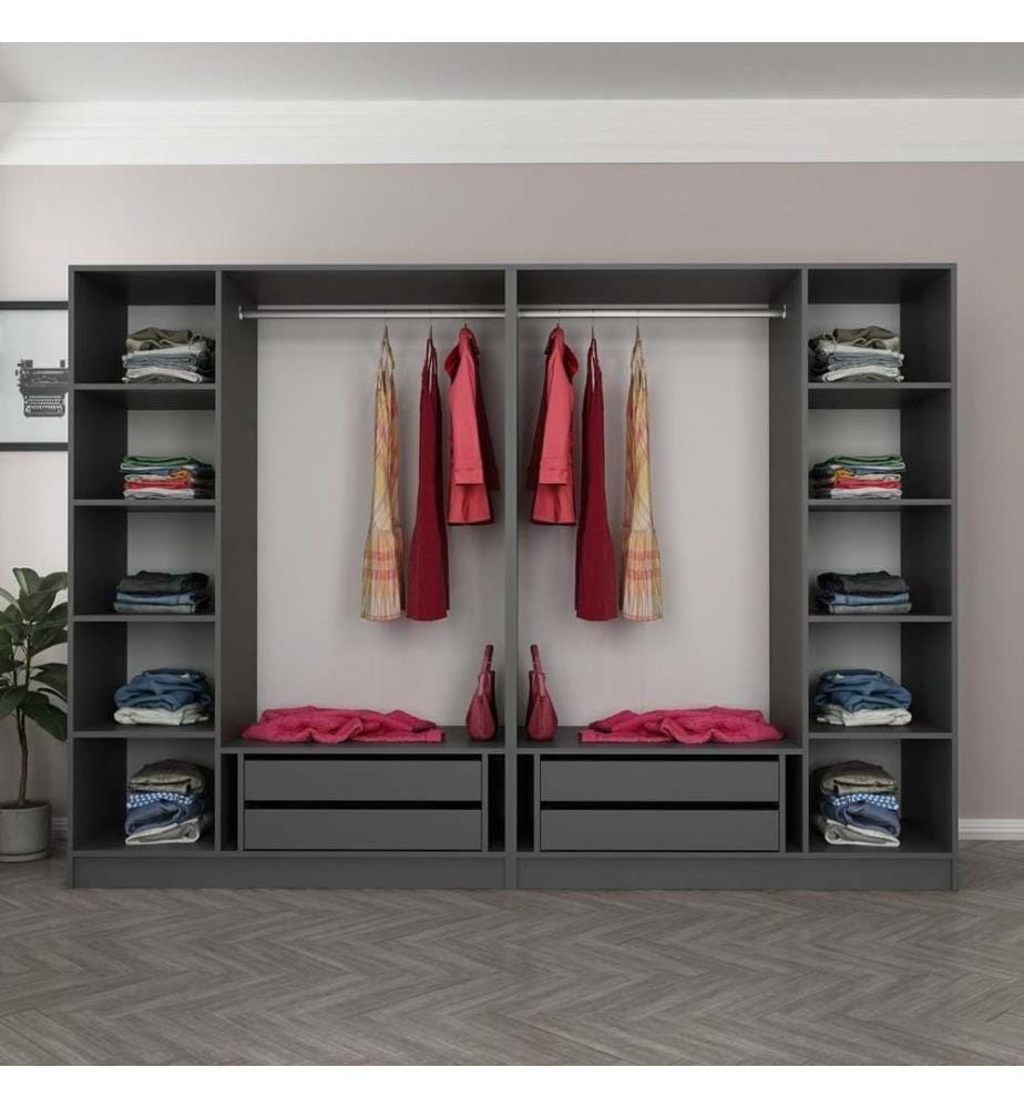 Kleiderschrank, Anthrazit, Schwarz, Melaminbeschichtete Spanplatte