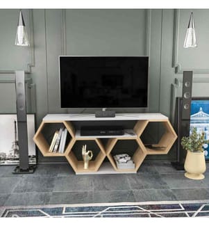 Meuble TV, Sonomo blanc, panneau de particules mélaminé