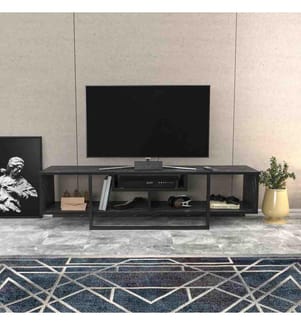 Meuble TV, Noir, panneau de particules mélaminé