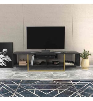Meuble TV, Black Gold, panneau de particules mélaminé