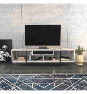 Meuble TV, Noir Blanc, Panneau de particules mélaminé