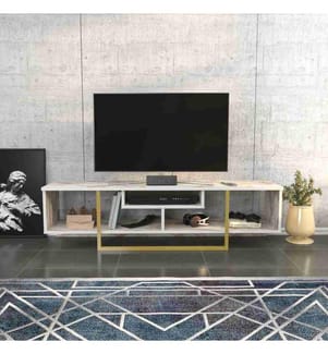 Meuble TV, Blanc doré, panneau de particules mélaminé