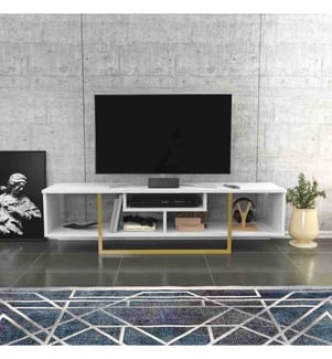 Meuble TV, Or blanc, panneau de particules mélaminé