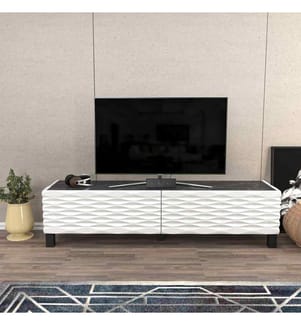 Meuble TV, Blanc Noir, Panneau de particules mélaminé