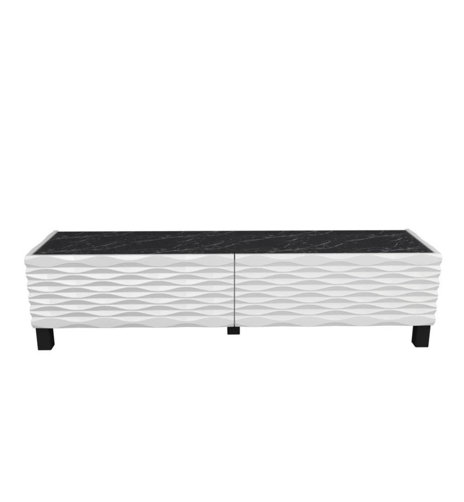 Meuble TV, Blanc Noir, Panneau de particules mélaminé