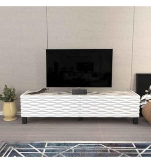 Meuble TV, blanc, panneau de particules mélaminé