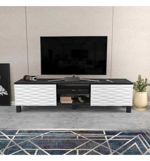 Meuble TV, Noir Blanc, Panneau de particules mélaminé