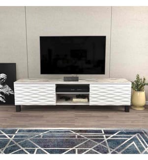 Meuble TV, blanc, panneau de particules mélaminé