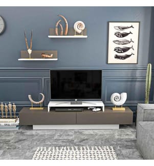 Meuble TV, Blanc Marron, Panneau de particules mélaminé
