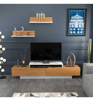 Meuble TV, teck blanc, panneau de particules mélaminé