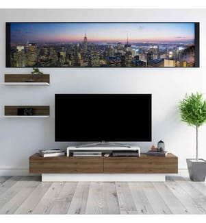 Meuble TV, noyer blanc, panneau de particules mélaminé