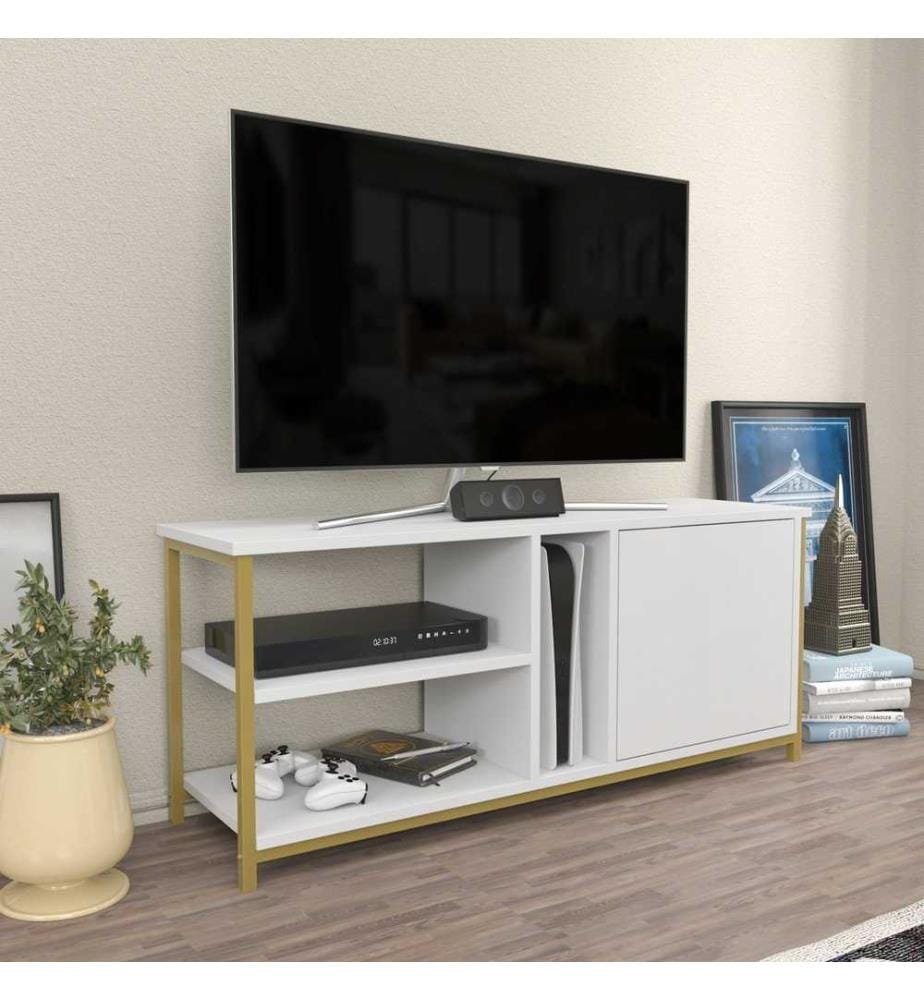 TV-Ständer, Gold Weiss, Melaminbeschichtete Spanplatte