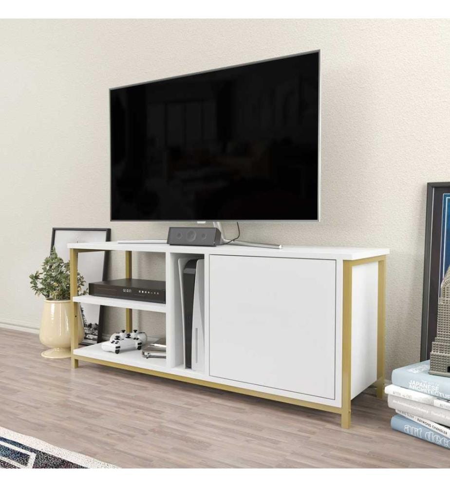 TV-Ständer, Gold Weiss, Melaminbeschichtete Spanplatte