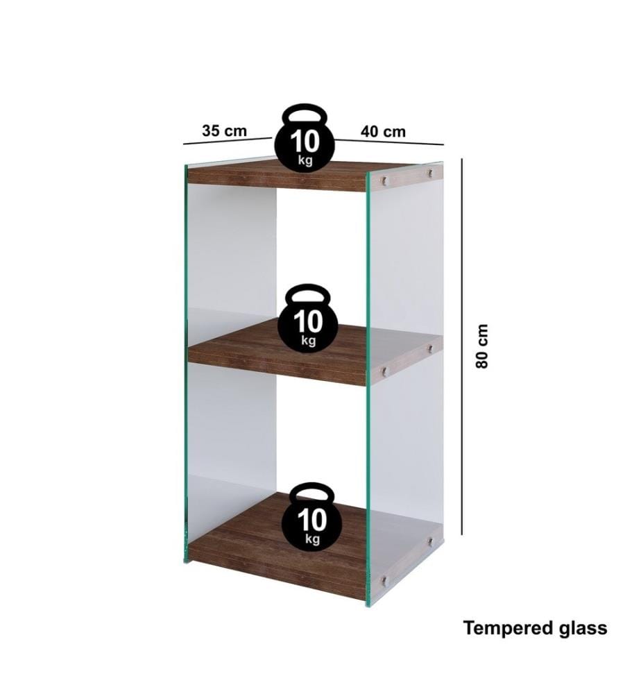 Bücherregal, Walnuss, Kiefer Massivholz, Rahmen aus gehärtetem Glas