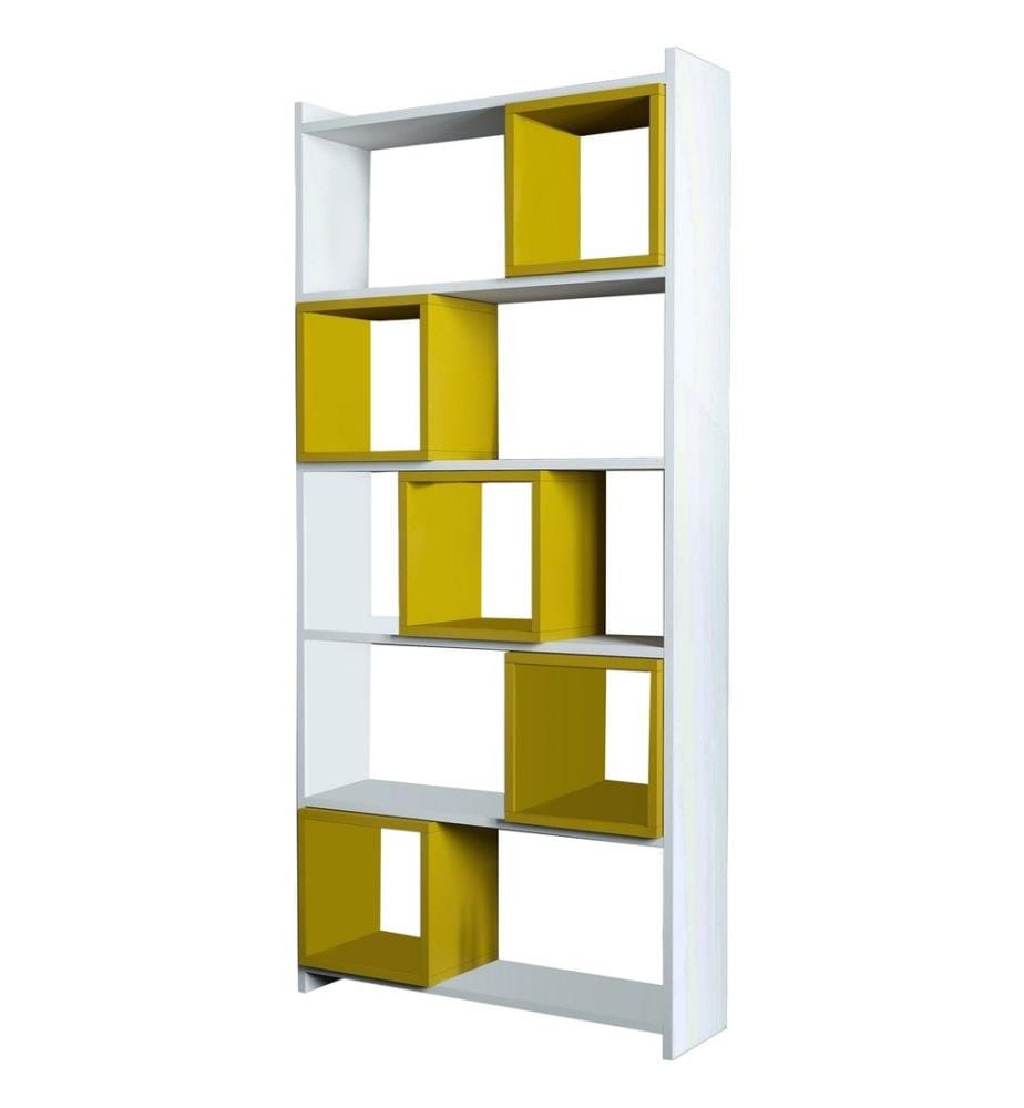 Bücherregal, Weiss-Gelb, Melaminbeschichtete Spanplatte